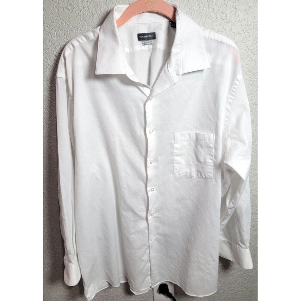Van Heusen Men’s XL White Button Down Dress Shirt Regular Fit Wrinkle Free